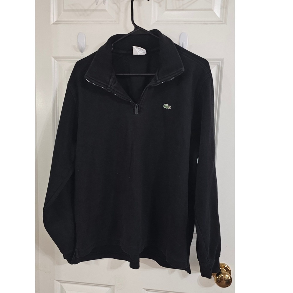 Lacoste Mens Black Quarter Zip Pullover Sweatshirt Size 6 XL Pique Logo